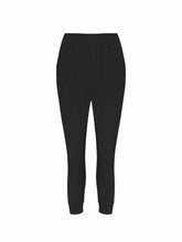 Black high-waisted jogger casual pants with a comfortable elastic waist and ribbed cuffs for a sleek tapered fit