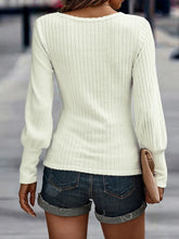 Shiny Ribbed Round Neck Lantern Sleeve Knit Top Woman Blouses