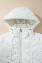 Drawstring Zip Up Long Sleeve Hooded Winter Coat Woman Outerwear