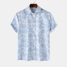 Men's Printed Short Sleeve Button-Up Shirt Light Blue