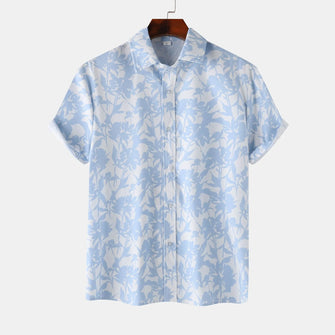 Men's Printed Short Sleeve Button-Up Shirt Light Blue