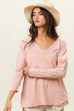 BiBi Exposed Seam V-Neck Long Sleeve T-Shirt Woman T Shirts
