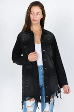 American Bazi Distressed Frayed Hem Denim Jacket Black Woman Outerwear