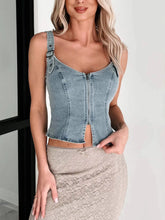 Fitted Denim Corset Tank Top with Front Zip
