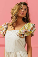 BiBi Flower Embroidered Floral Print Sleeve Dress Casual Dresses