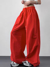 Bright red wide leg drawstring pants with elastic waistband loose fitting for casual comfort and style