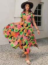 Tropical Print V-Neck Short Sleeve Midi Dress Multicolor Casual Dresses