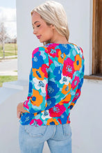 Floral V-Neck Three-Quarter Sleeve Top Woman Blouses