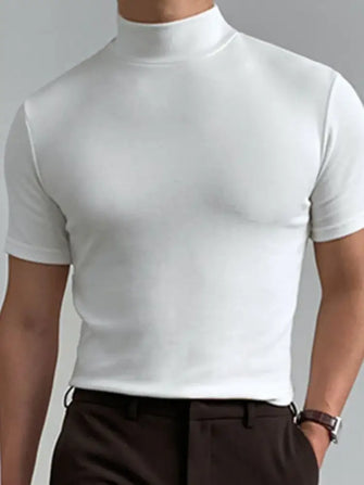 Men's Full Size Mock Neck Short Sleeve T-Shirt Plus Size White Mens Tops