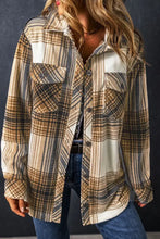Plaid Button Up Long Sleeve Shacket Coffee Brown Woman Outerwear
