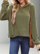Double Take Textured Kangaroo Pocket Long Sleeve Hoodie Army Green Woman Sweatshirts