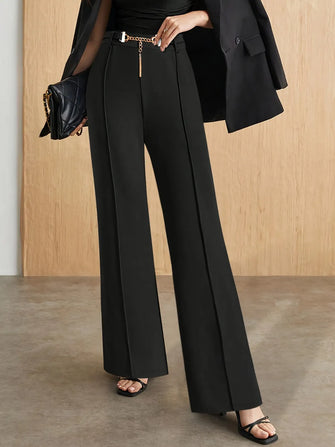 Chain Detail High Waist Pants Black