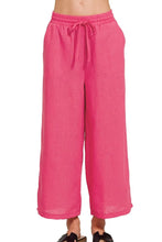 Zenana woven crepe vibrant pink cropped pants with elastic waistband and drawstring for comfortable wear