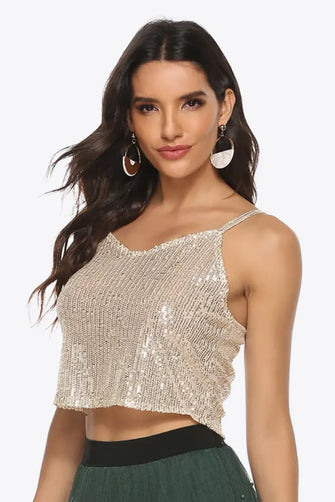 Sequin Cropped Cami Gold One Size Tanks & Camis
