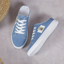 Frayed Hem Lace Up Canvas Sneakers Light Blue Woman Sneakers