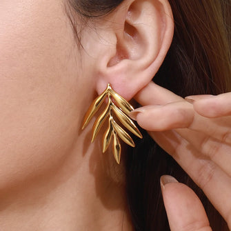 18K Gold-Plated Leaf Branch Drop Earrings Gold One Size