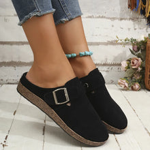 Suede Round Toe Buckle Slip-Ons Black