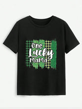 ONE LUCKY MAMA Round Neck T-Shirt Black