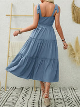 Smocked Tiered Midi Dress with Tie Straps Casual Dresses