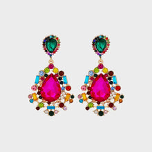 Teardrop Shape Rhinestone Alloy Dangle Earrings Hot Pink One Size