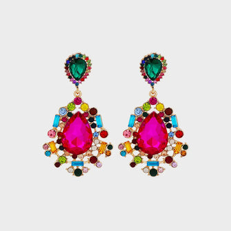 Teardrop Shape Rhinestone Alloy Dangle Earrings Hot Pink One Size