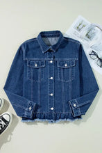 Raw Hem Long Sleeve Denim Jacket Medium Woman Outerwear