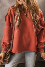 Notched Lantern Sleeve Dropped Shoulder Sweatshirt Woman Sweatshirts