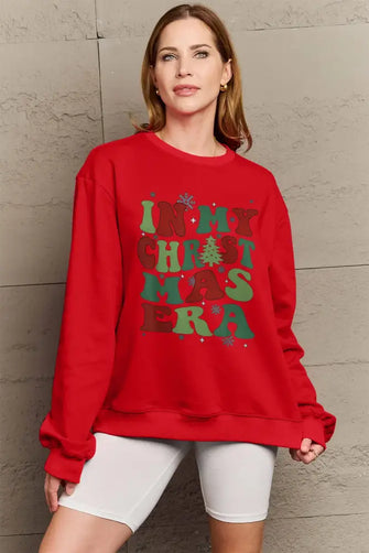 Simply Love Full Size IN MY CHRISTMAS ERA Long Sleeve Sweatshirt Deep Red Woman Sweatshirts