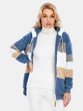 Full Size Drawstring Color Block Zip Up Hooded Outerwear Woman Outerwear
