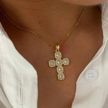 Stainless Steel Inlaid Zircon Cross Necklace Gold One Size