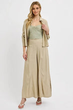 Beige risen shirring detail wide leg pants with high waist and side pockets in comfortable wide leg style
