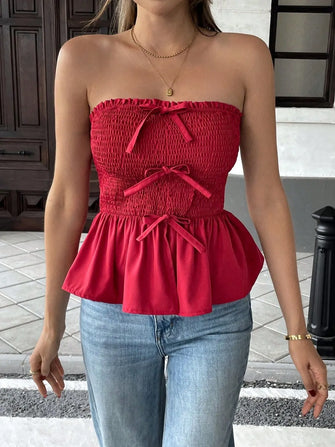Smocked Bow Tube Top Scarlet