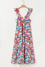 Floral Ruffled Strap V Neck Maxi Dress
