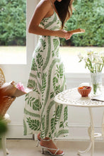 Leaf Print Slit V-Neck Midi Cami Dress