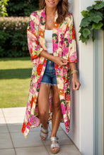 Printed Open Front Cover Up Deep Rose