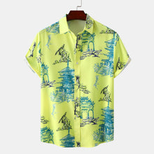 Men's Plus Size Printed Casual Short Sleeve Shirt Neon Yellow