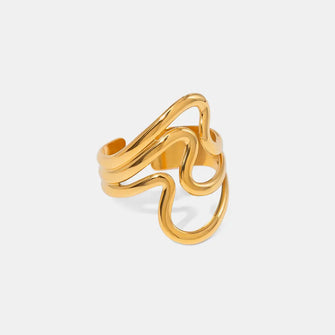 Abstract Gold-Plated Adjustable Stainless Steel Fashion Ring Gold One Size