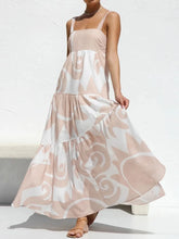 Abstract Print Tiered Maxi Dress in Polyester Eggshell