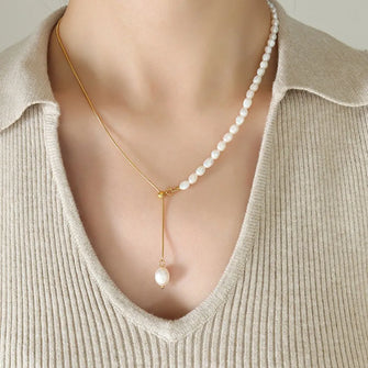 18K Gold-Plated Pearl Necklace Gold One Size