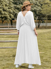 Plus Size Swiss Dot V-Neck Three-Quarter Sleeve Dress Woman Maxi Dress
