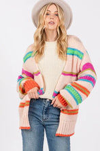 SAGE + FIG Rainbow Striped Open Front Knit Cardigan Multi Casual Dresses