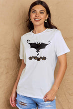 Simply Love Full Size Bat & Pumpkin Graphic Cotton T-Shirt White