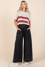 Black mittoshop mineral wash wide-leg twill pants with drawstring waist and contrasting stitching