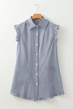 Stripe Frilled Ruffled Cap Sleeve Button Up Mini Dress Casual Dresses