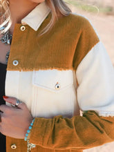 Raw Hem Color Block Button Up Jacket Woman Outerwear