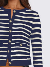 Striped Round Neck Button Up Long Sleeve Cardigan Woman Outerwear