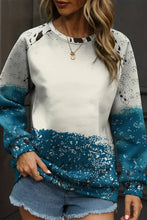 Printed Round Neck Long Sleeve Sweatshirt Peacock Blue Woman Sweatshirts