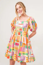 And The Why Square Neck Puff Sleeve Geo Printed Mini Dress Yellow Multi Casual Dresses