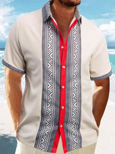 Men's Full Size Contrast Button Down Short Sleeve Shirt Plus Size Beige