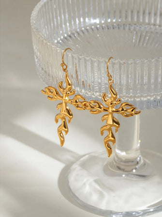 18K Gold-Plated Stainless Steel Cross Earrings Gold One Size